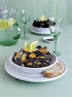 Cooked Mussels with pepper — Stock Photo