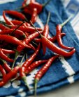 Chillies on the blue napkin — Stock Photo