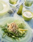Stock-fish puree with cucumber and rocket — Stock Photo