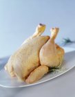 Fresh whole chicken on plate — Stock Photo