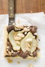 Piece of pear and chocolate tart — Stock Photo