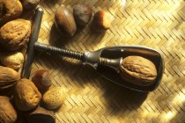 Орех в античном металлическом Щелкунчике — стоковое фото