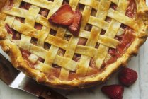 Erdbeer-Rhabarberkuchen — Stockfoto