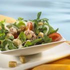 Итальянский салат с тунцом и гренками — стоковое фото
