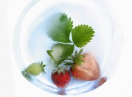 Gefrorene Erdbeeren mit Blättern — Stockfoto