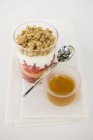 Sobremesa em camadas com iogurte e muesli — Fotografia de Stock