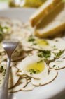 Closeup view of Cep mushroom Carpaccio with oil and herbs — Stock Photo