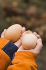 Child holding eggs — Stock Photo