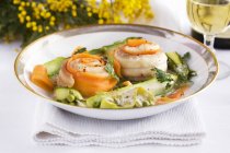 Sole rolls with spring vegetables — Stock Photo