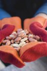 Mãos a segurar amendoins — Fotografia de Stock