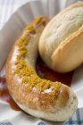 Salsiccia al curry con ketchup e curry in polvere — Foto stock