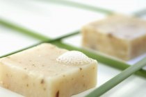 Closeup view of natural soap and papyrus sedge stalks — Stock Photo