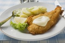 Fish fillet with potato salad — Stock Photo