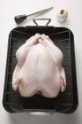 Незапеченная курица в олове — стоковое фото
