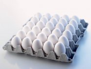 Huevos blancos en bandeja - foto de stock