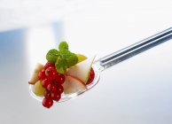 Pieces of fruits and redcurrants — Stock Photo