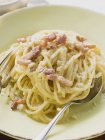 Spaghetti carbonara on plate — Stock Photo