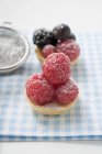 Berry tarts with icing sugar — Stock Photo