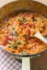 Tomato risotto rice with basil — Stock Photo