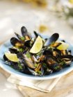 Marinated mussels with herbs — Stock Photo