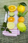 Whole and halved citrus fruits — Stock Photo