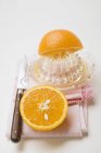 Espremedor de laranja e citrinos cortado pela metade — Fotografia de Stock