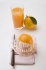 Склянка апельсинового соку з цитрусовим скрипом — стокове фото