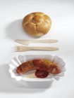 Currywurst sausage with ketchup — Stock Photo