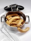 Bockwurst sausages in pan — Stock Photo