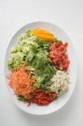 Салат блюдо: салат и сырые овощи на белом фоне — стоковое фото