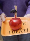 Tray with toffee apple for Halloween — Stock Photo