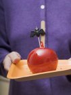 Tray with toffee apple for Halloween — Stock Photo