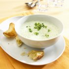 Cress soup in white bowl — Stock Photo