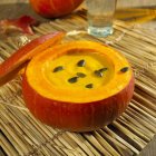 Pumpkin soup served in pumpkin — Stock Photo