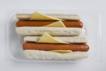 Due hot dog in un vassoio di plastica — Foto stock