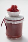 Jar of raspberry jam — Stock Photo