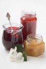 Jars of fruit and berry jam — Stock Photo