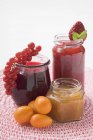 Jars of fruit and berry jam — Stock Photo
