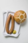 Salsicce con senape e panino di pane — Foto stock