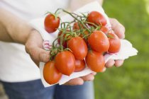 Чоловік тримає свіжі помідори — стокове фото