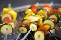 Vegetable kebabs on barbecue rack — Stock Photo