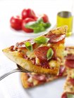 Pizza al salame piccante sul server — Foto stock