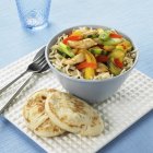 Noodles with chicken and vegetables — Stock Photo