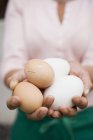 Руки, що тримає яйця — стокове фото
