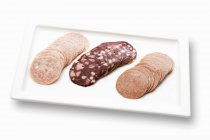 Liver sausage, black pudding and cooked Mettwurst — Stock Photo