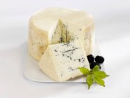 Blue cheese with a piece cut — Stock Photo