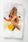 Fried king prawns with dip — Stock Photo