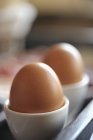 Egg cups on tray — Stock Photo