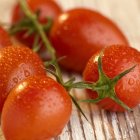 Tomates de ameixa em videira — Fotografia de Stock