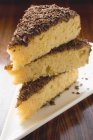 Three pieces of almond ricotta cake — Stock Photo